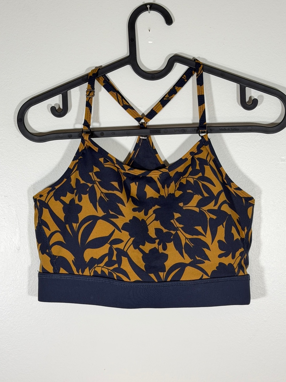 Mono B Floral Strappy Sports Bra Size Small Navy Mustard